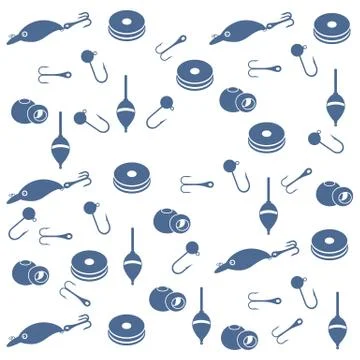 Interesting pattern with different tools for fishing Illustrazione stock
