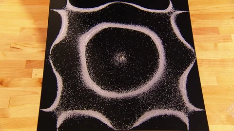 Interesting patterns created due to sands reaction to audio waves Stock Footage 99054103