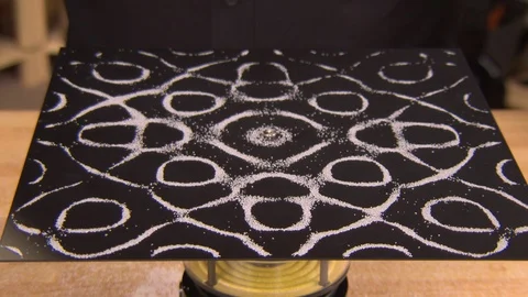 Interesting patterns created due to sands reaction to audio waves Stock Footage 99055270