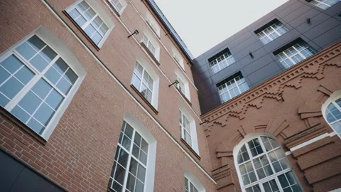 An interesting red brick task was shot from the bottom up Stock Footage 156617790