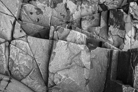 Interesting rock pattern in basalt cliff Stock Photos