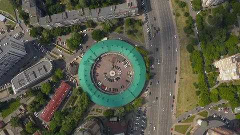 Interesting round shape of the building with a green roof Stock Footage 126161002