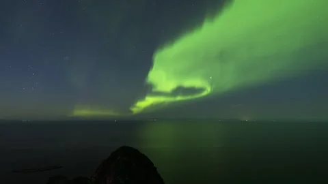 Interesting shape of the aurora over the sea Stock Footage 250769814