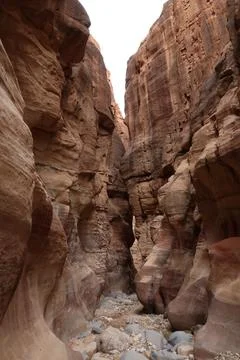 Interesting shapes and formations within the deep Wadi Ghuweir canyon, Dana, Stock Photos
