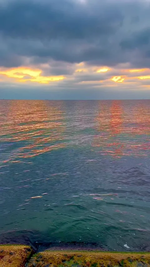 Interesting sunset with double reflection on the water. Stock Footage 305479768