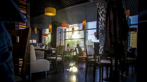 An interesting timelapse, scene and a view of a cafe Stock-Footage 129500987