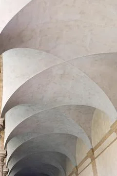 Interesting vaulted ceiling forming abstract pattern. Stock Photos