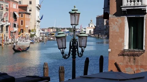 Interesting view down Venice's Grand Canal with gondola. Stock Footage 70103579
