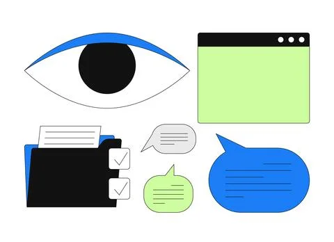 Interface and communication icons 2D cartoon objects set 스톡 일러스트
