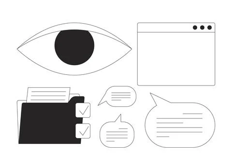 Interface and communication icons 2D line objects set 스톡 일러스트