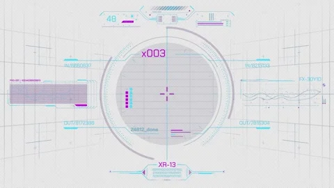 Interface with animated HUD and infographic elements for data processing Видео 296560694