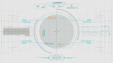Interface with animated HUD and infographic elements for information processing Видео 303780469