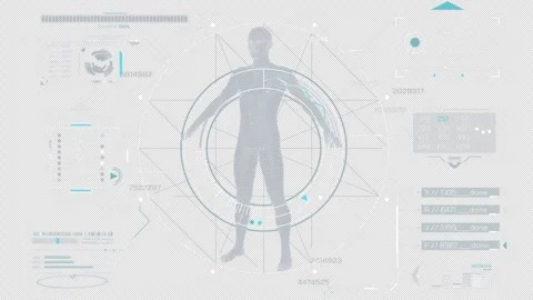 Interface with animated HUD and infographic elements for data research Stock Footage 313453315