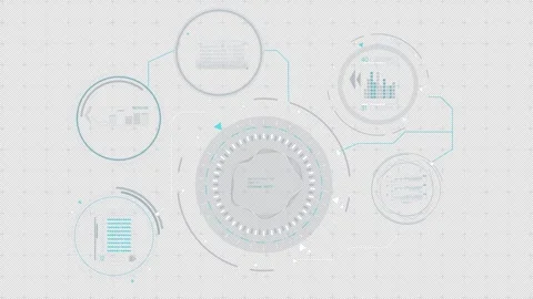 Interface with animated HUD and infographic elements for digital data processing Видео 314195505