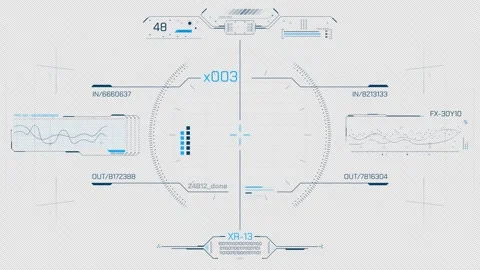 Interface with animated HUD elements and infographics for information handling Stock Footage 302417824