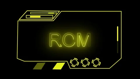 Interface animation with neon yellow rom text. Interface futuristic technol.. Stock Footage 337618418