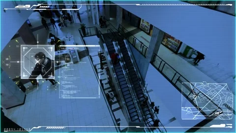 Interface of biometric face recognition program, CCTV. Stock Footage 306943277
