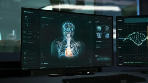 Interface of the body scanning system has found the deadly tumor in the brain Stock Footage 161423288