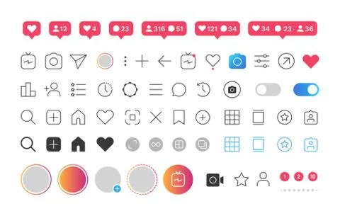Interface buttons. Like heart user favorite option comment bubble social media Stock Illustration