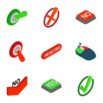 Interface buttons Yes, No icons isometric 3d style Illustrazione stock