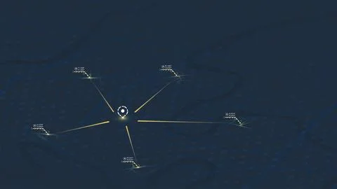 Interface with central hub and connecting data lines. Futuristic GPS tracking Stock Illustration
