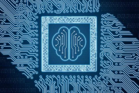 Interface with circuit board and human brain. Fotos de archivo