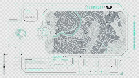 Interface with a city map in HUD style. Stock Footage 236165230