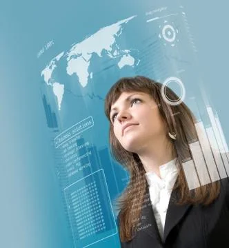 Interface collection - brunette standing in virtual reality Stock Illustration