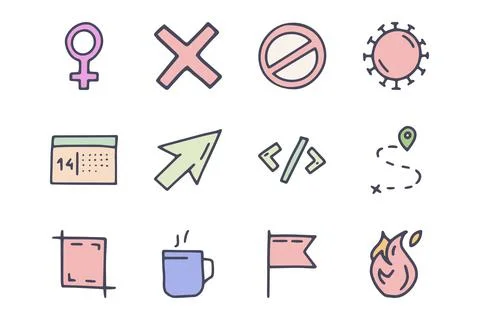 Interface color vector doodle simple icon set Stock-Illustration