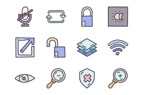 Interface color vector doodle simple icon set 스톡 일러스트