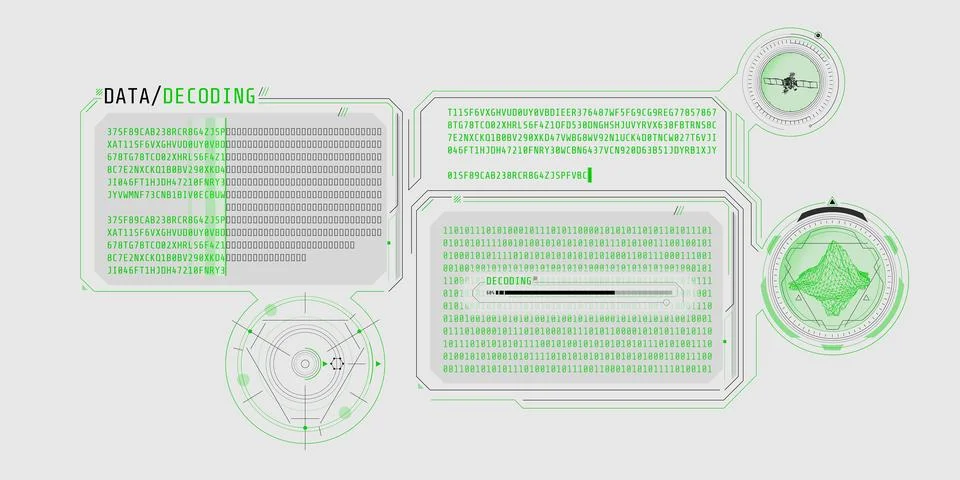 Interface for decoding satellite data about an object. Stock Illustration