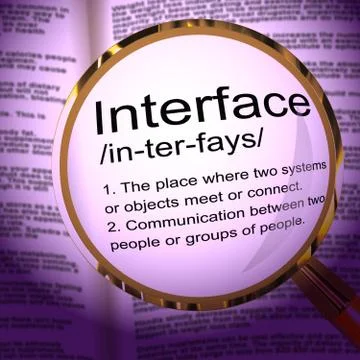 Interface Definition Magnifier Showing Control Connection And Interfacing Stock Illustration