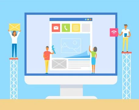 Interface Design and Development Colorful Poster Stock Illustration