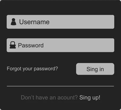 Interface design with username and password fields, 'Forgot password' and '.. Stock Illustration