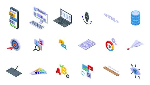 Interface designer icons set isometric vector. Website system Illustrazione stock