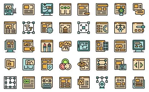 Interface designer icons set vector color Illustrazione stock