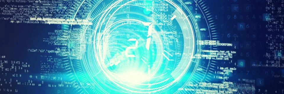 Interface dial with numbers in dark blue background with light blue radiance Stock Illustration