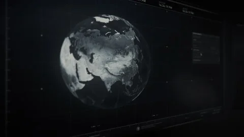 Interface elements of the futuristic program locating the signal above Colombia Stock Footage 169519614