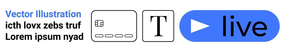 Interface elements including a vector illustration label, icons for settings, Stock Illustration