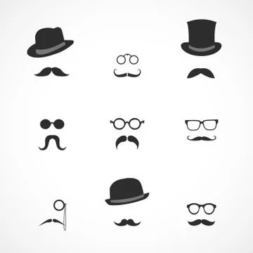 Interface elements mustaches hats and glasses Illustrazione stock