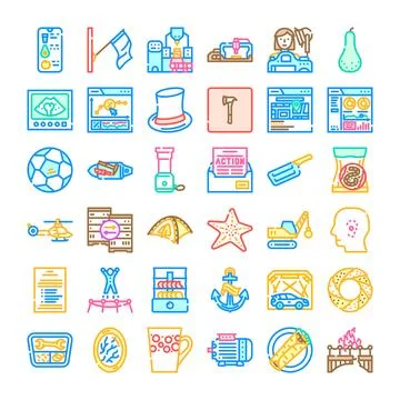 Interface elements set with various outline pictograms 스톡 일러스트