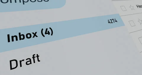 Interface of email account close up, incoming mail folder with increasing number Video stock 276739438