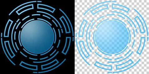 Interface Futuristic Blue Circular Technology Button With Glowing Digital HUD Fr イラスト素材