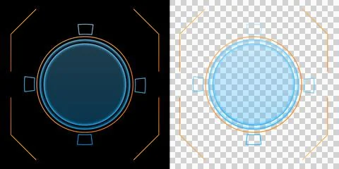 Interface futuristic circular HUD control panel with glowing blue core and sci f 스톡 일러스트