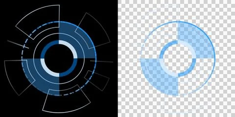 Interface Futuristic Circular HUD Dashboard with Digital Segments and Radial Tec 库存插图