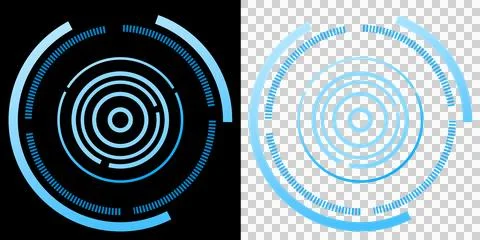 Interface futuristic circular HUD radar scanning system with glowing blue rings  Stock Illustration