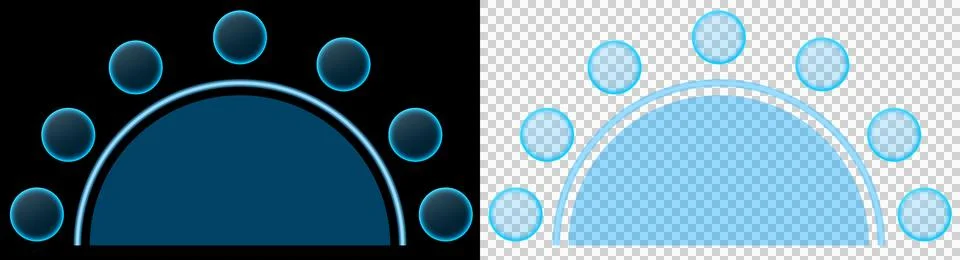 Interface futuristic glowing circular panel with orbiting spheres digital techno Illustrazione stock