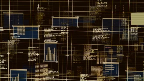 Interface getting data updating logs moving blue charts framing panels with Stock Footage 340268161