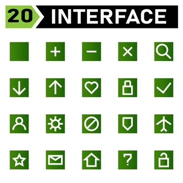 Interface icon include blank, square, interface, plus, add, new, open, minus, 库存插图
