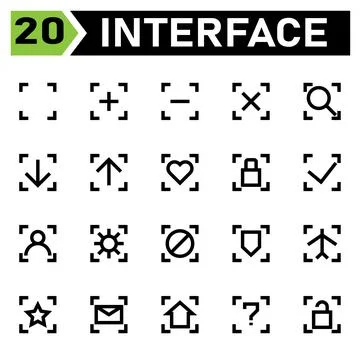 Interface icon include blank, square, interface, plus, add, new, open, minus, 库存插图